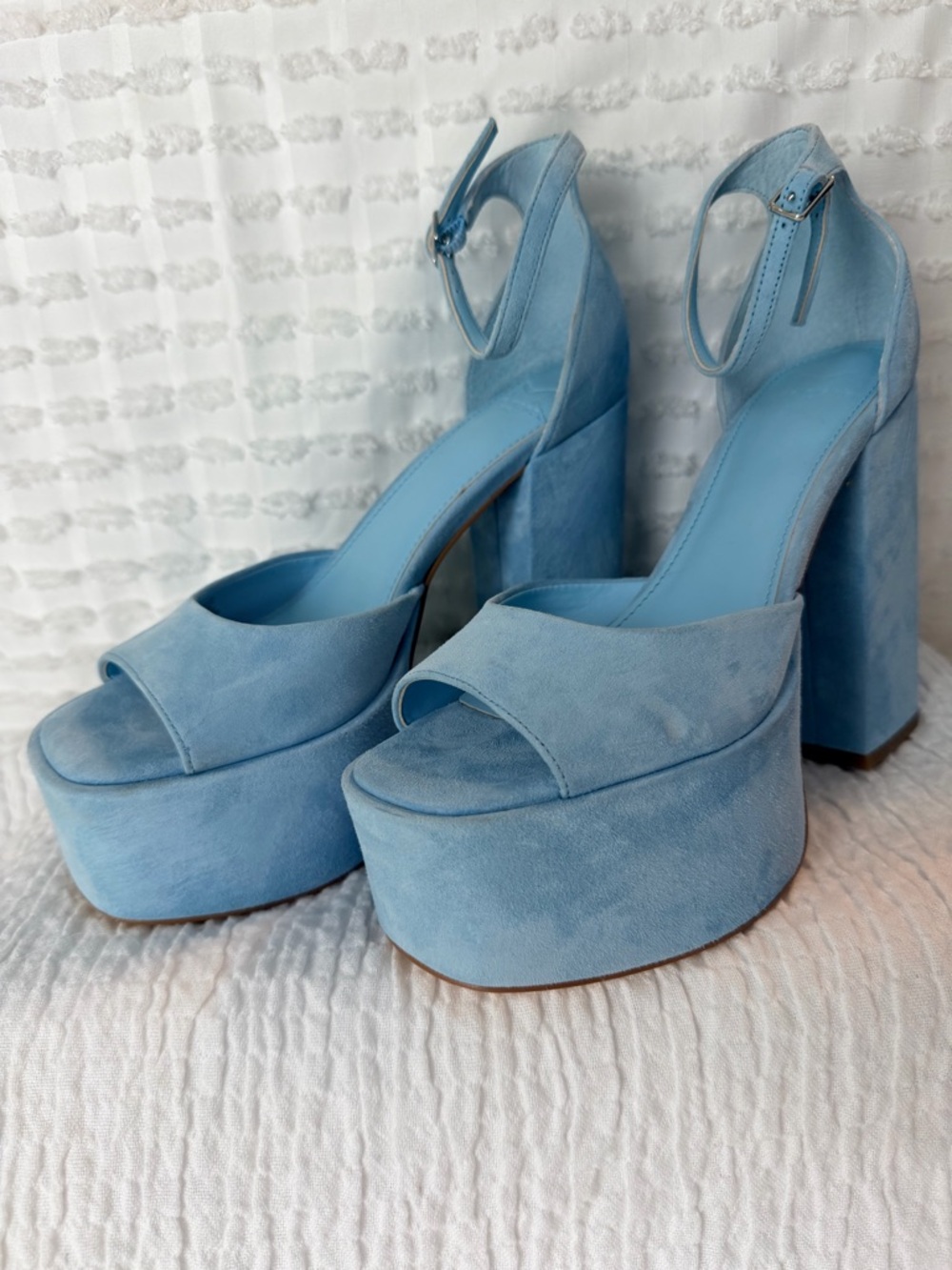 Marc Fisher Sky Blue Suede Platform Ankle-Strap  Block Heel Sandals